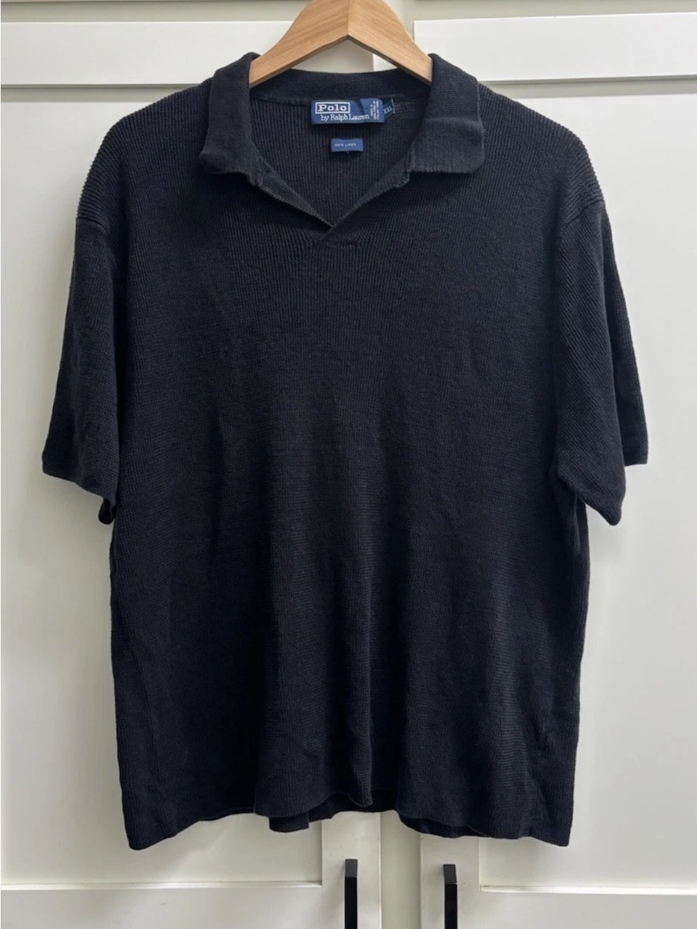 Polo Ralph Lauren Linen Knit Polo Shirt L Black Italian Yarn Short Sleeve Mesh - Picture 6 of 7